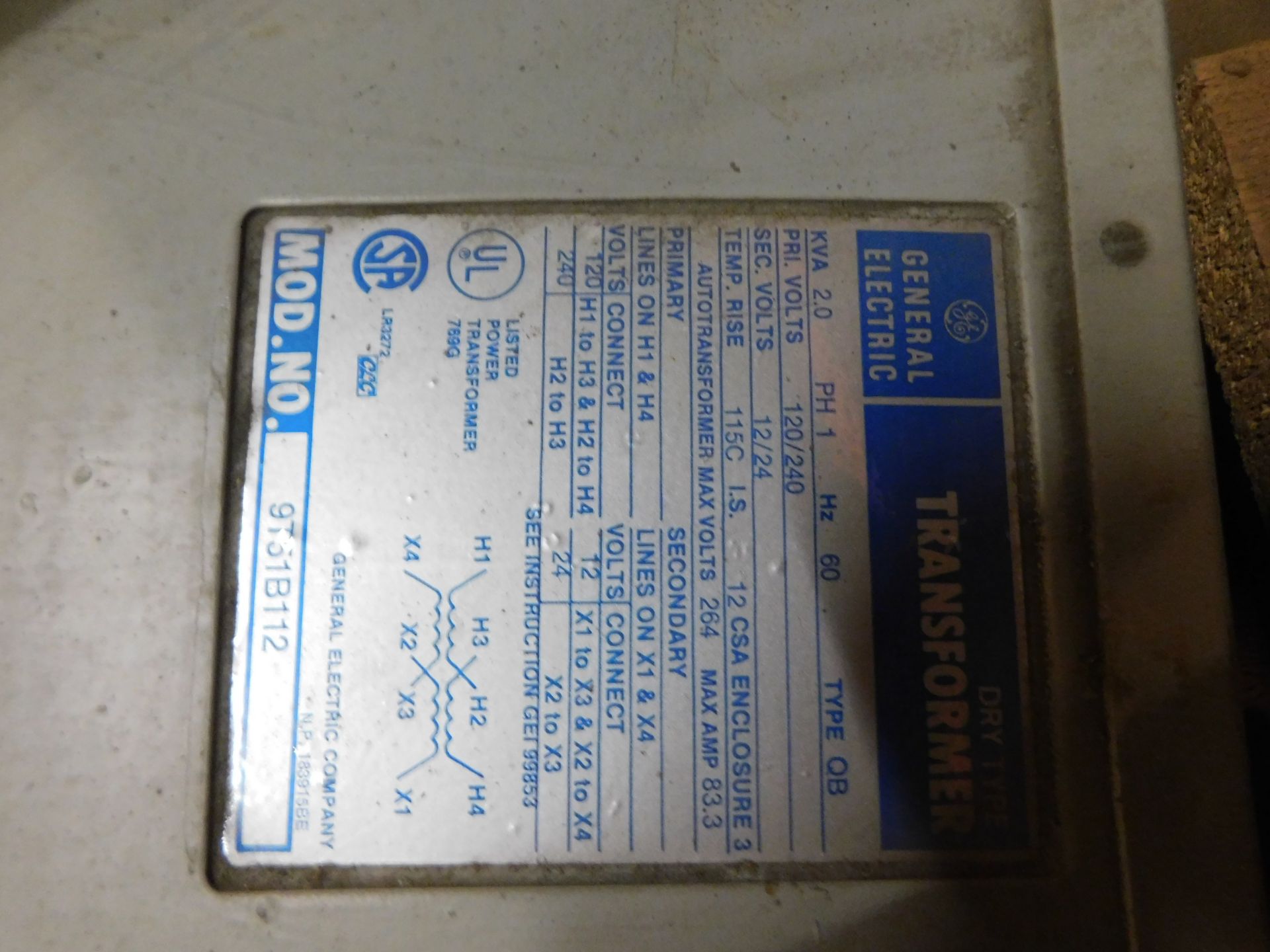 1X 9T51B112 Ge Transformer Kva 2 - Image 2 of 2