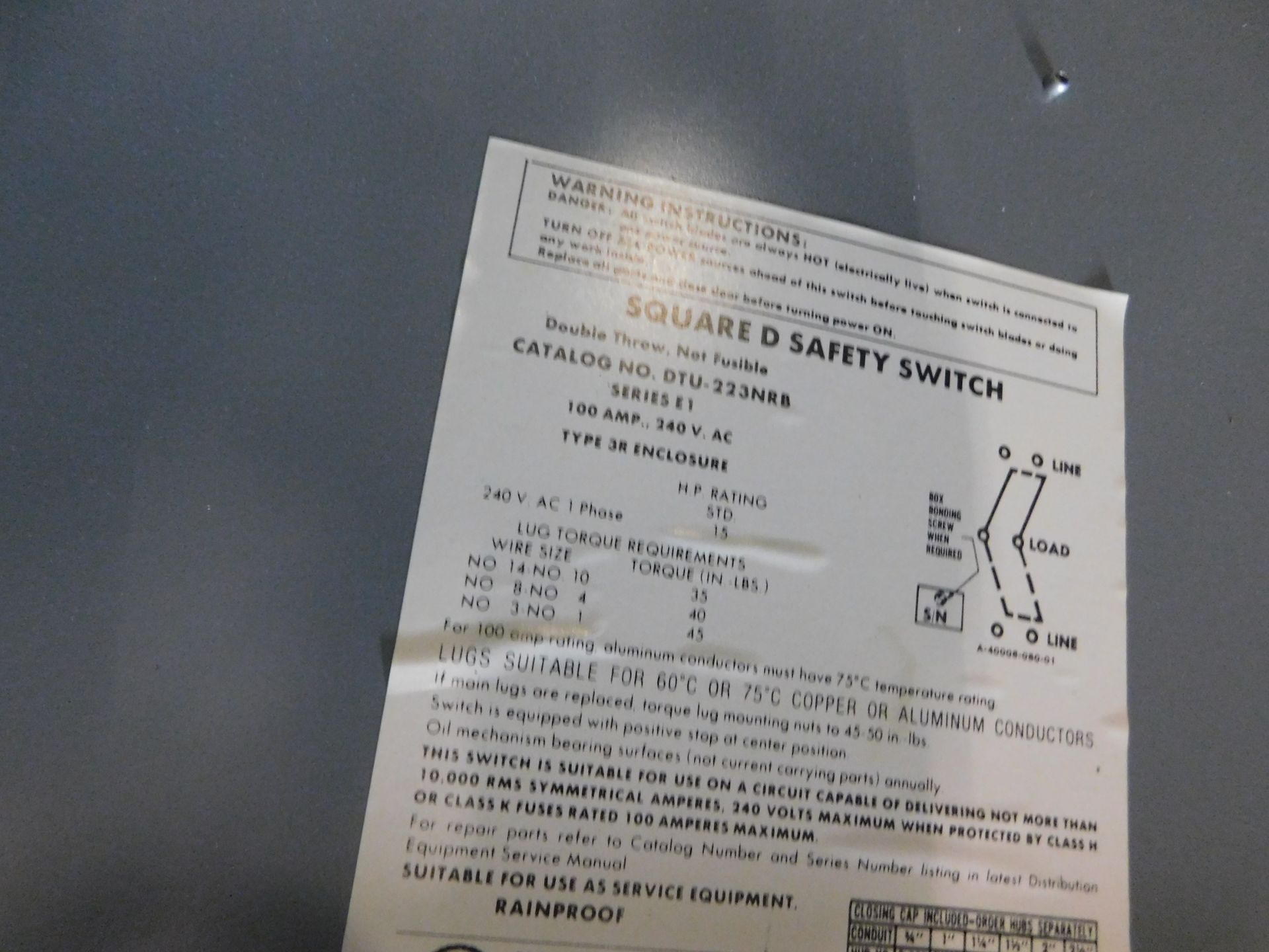 1X Dtu223Nrb Square D Double Throw Safety Switch - Image 3 of 3