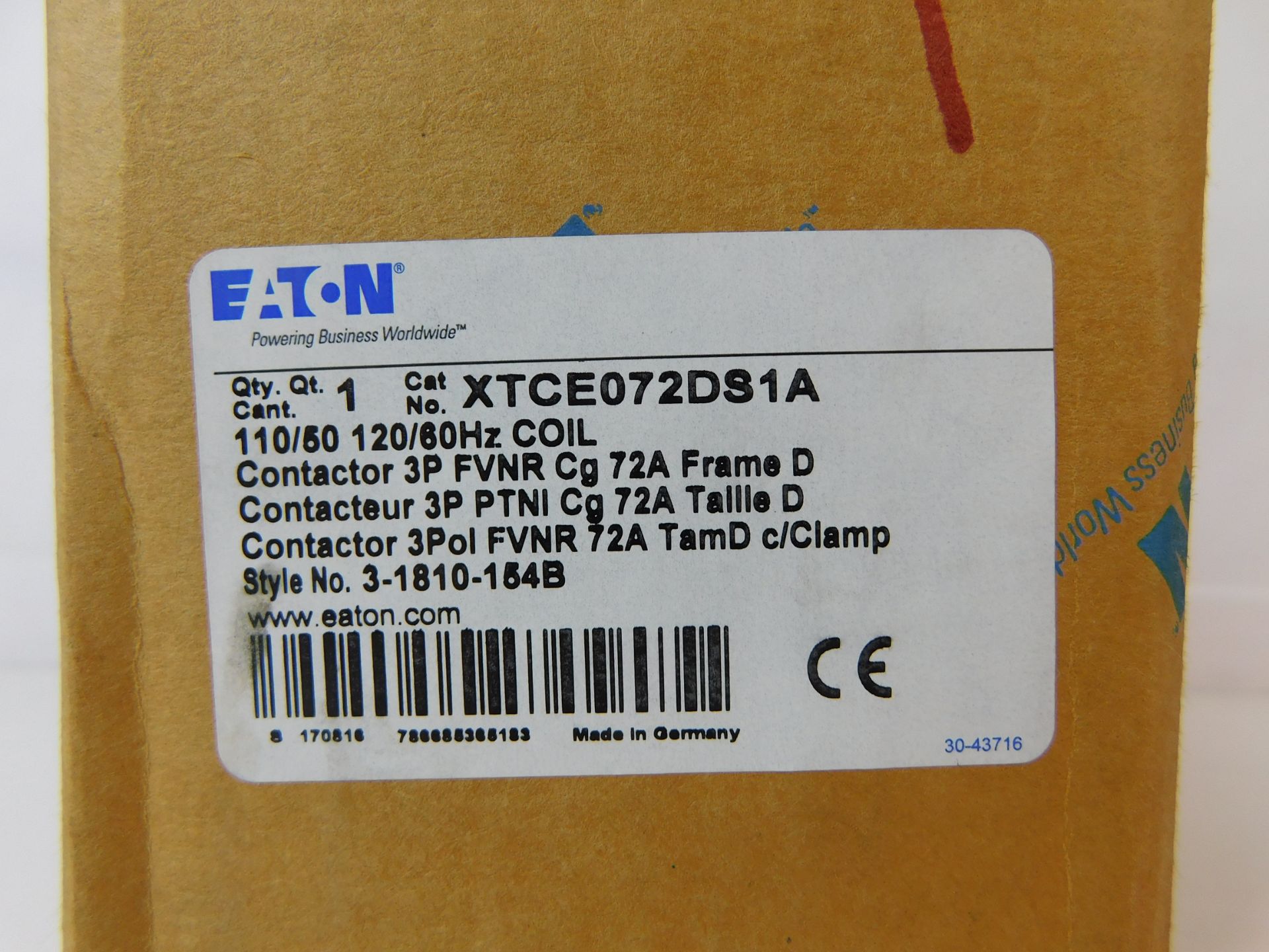5x Eaton XTCE072DS1A Other Contactors 3P 72A 120V 50/60Hz D Frame 1NO 1NC EA