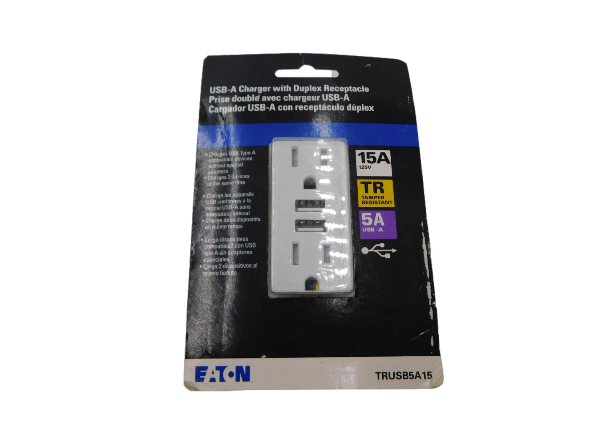 3x Eaton TRUSB5A15W-KB-LW Outlets Combination USB Charger/Duplex Receptacle 15A 125V White EA Tamper