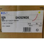1x Eaton DH262NGK Heavy Duty Safety Switches DH 2P 60A 600V 50/60Hz 1Ph Fusible w/ Neutral 3Wire EA