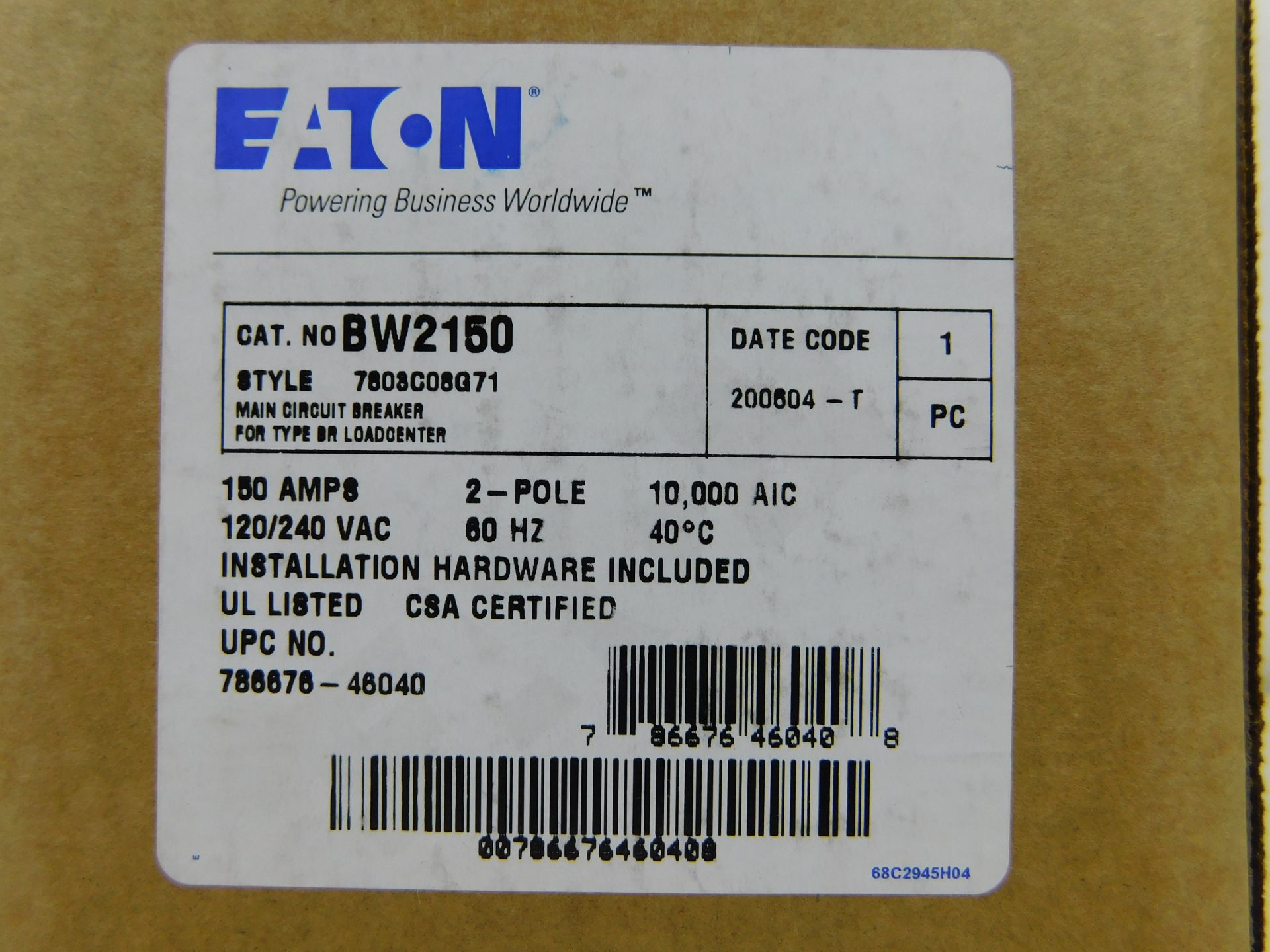 10x Eaton BW2150 Circuit Breaker Accessories BW 2P 150A 240V 50/60Hz 1Ph EA