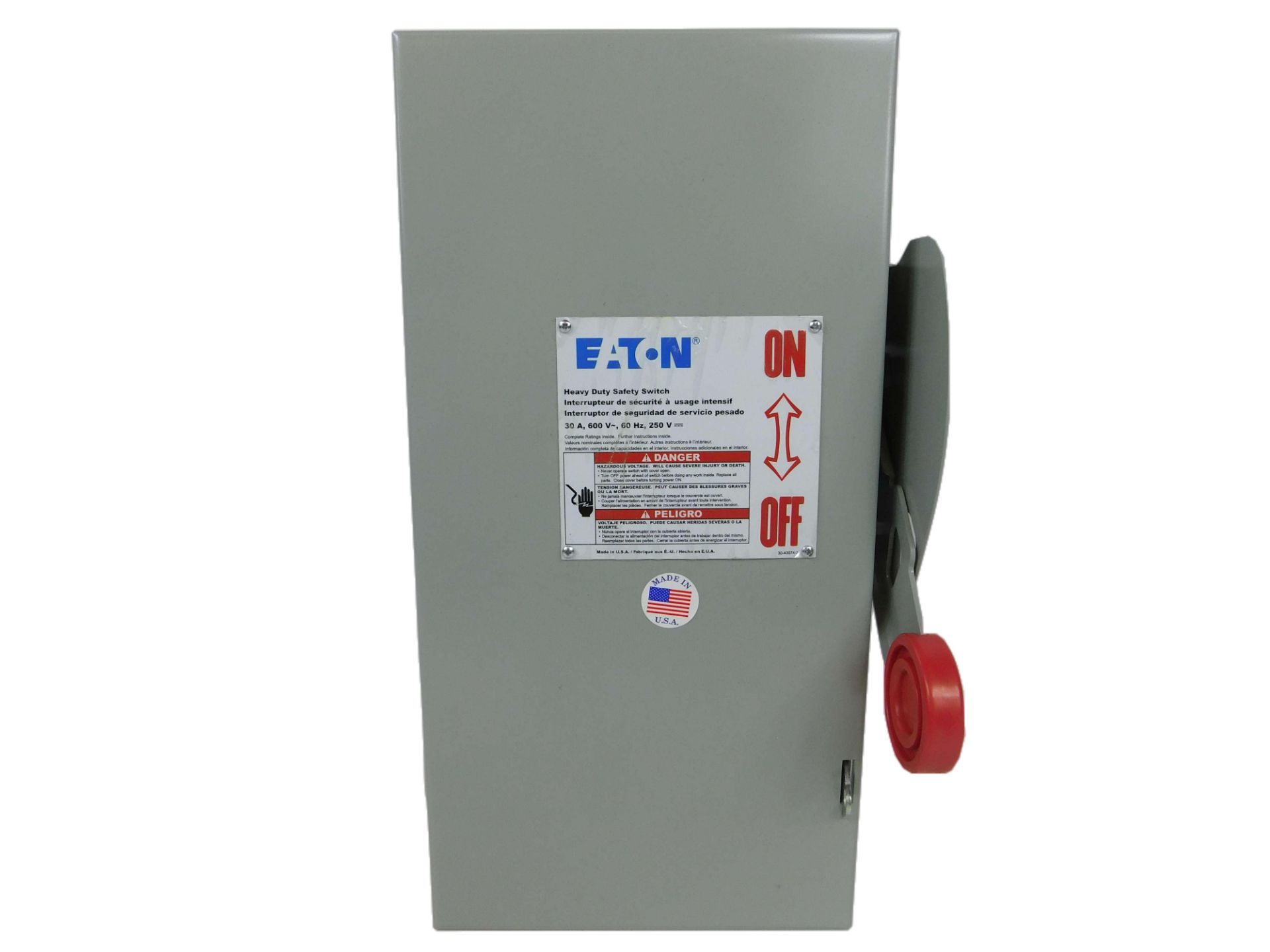 1x Eaton DH361UGKN Safety Switches DH 3P 30A 600V 50/60Hz 3Ph Non Fusible 4Wire EA NEMA 1 Indoor