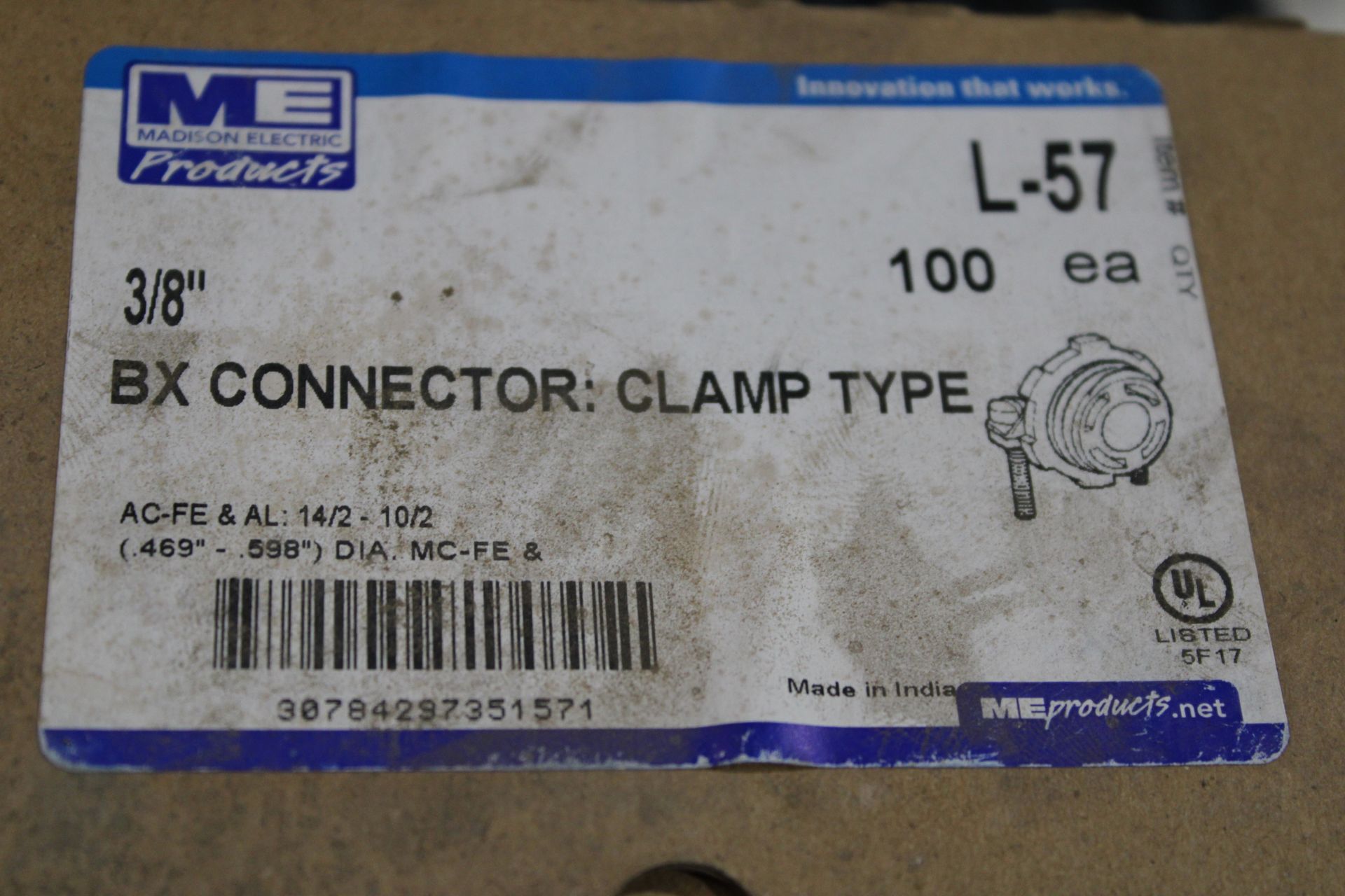 1x Madison Electric L-57 Cord and Cable Fittings 100BOX