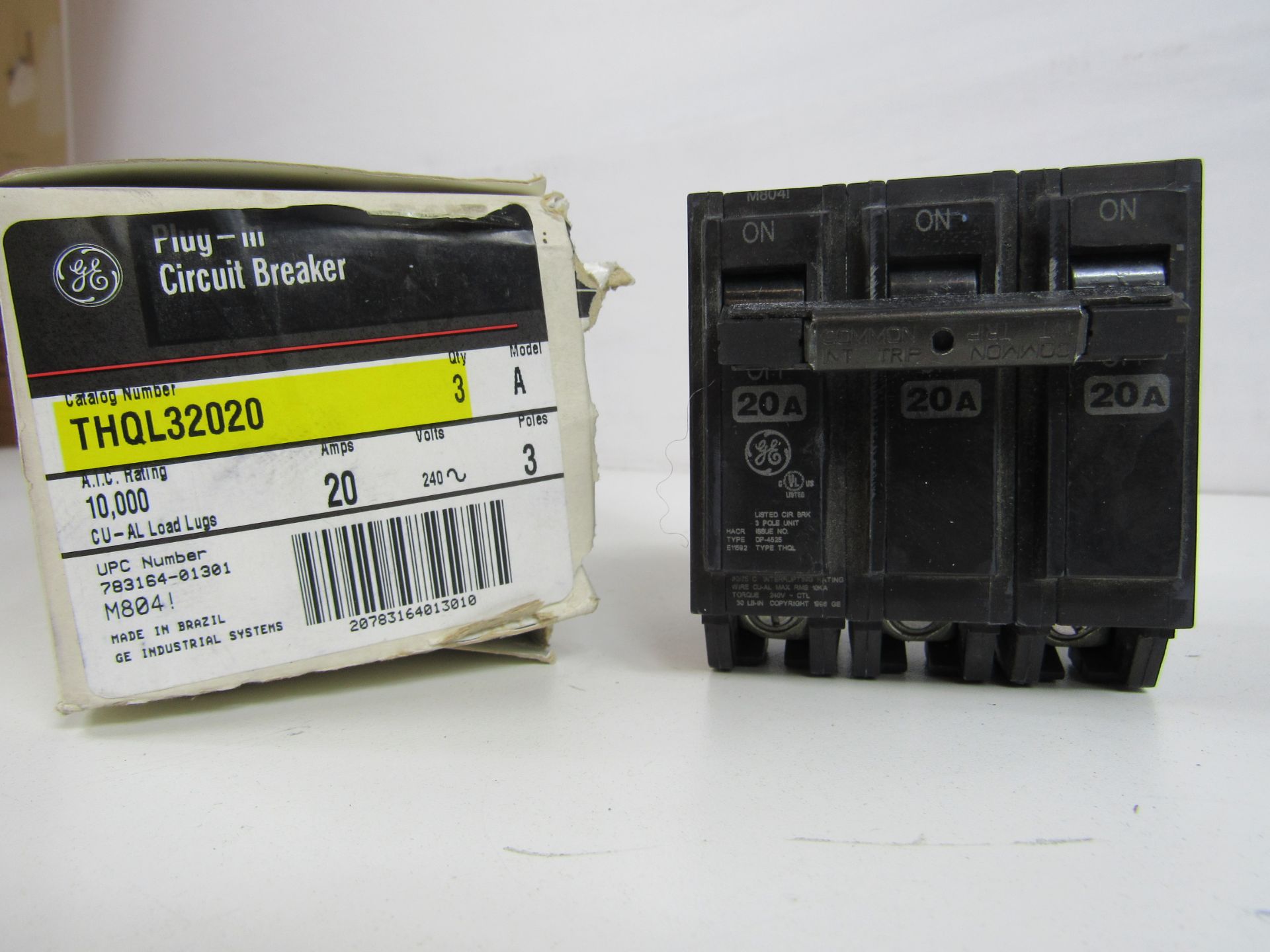 2x GE THQL32020 Molded Case Breakers (MCCBs) 3P 20A 240V EA
