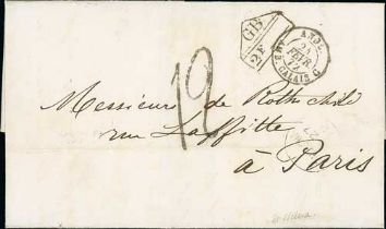 1872 (Jan. 27) Entire to Paris with "ST HELENA" c.d.s in black and "G.B / 2F" Anglo-French