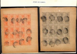 Forgeries. Spiro forgeries of the 1867-72 set of nine in "used" sheets of 25, also single examples