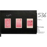 1963 World Freedom From Hunger Campaign, three handpainted stamp size unadopted 5c essays