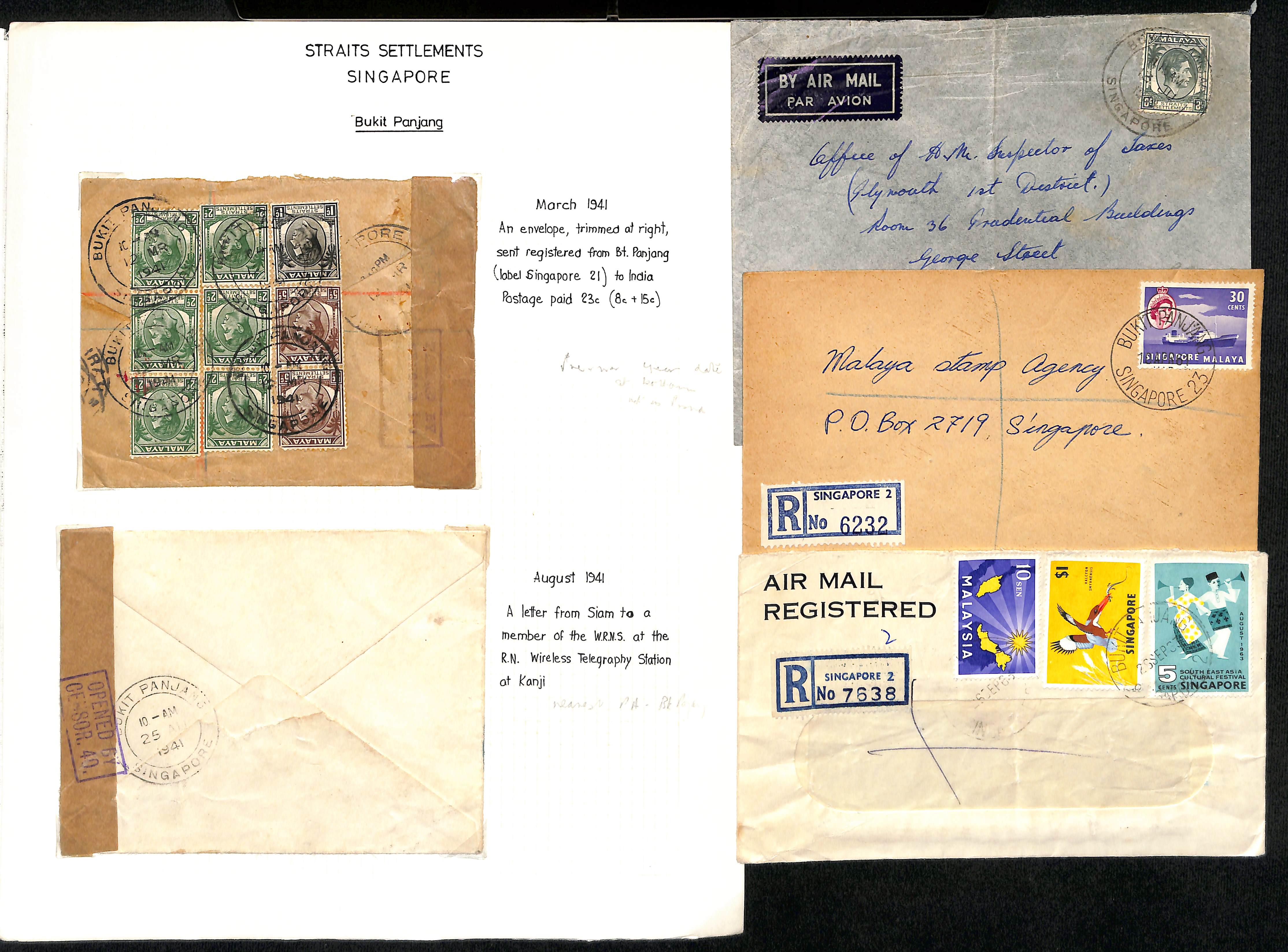 Bukit Panjang. 1940-71 Covers including 1940-41 covers to England or India, 1941 arrival c.d.s on