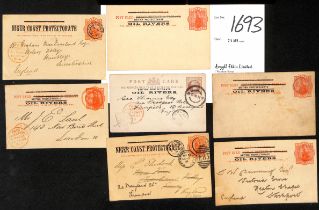 1892-1901 Postal stationery postcards including 1893 Oil Rivers 1d card cancelled scarce "BENIN"