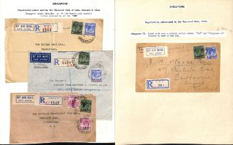 1938-60 Covers from the Chartered Bank of India bearing Singapore registration labels with numbers