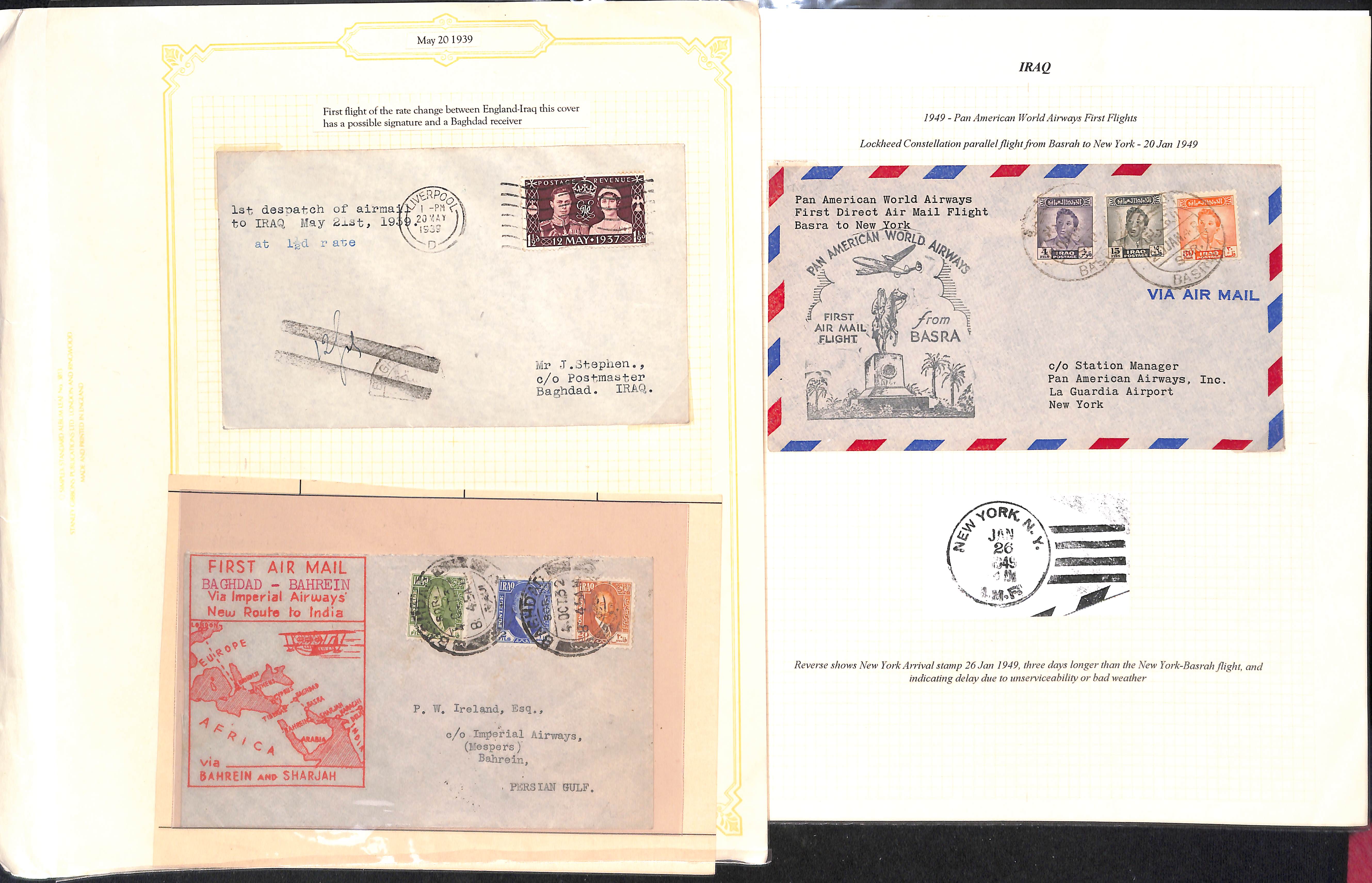 Air Mails. 1932-57 First flight covers from or to Baghdad or Basrah, including scarce 1932 (Oct 4)