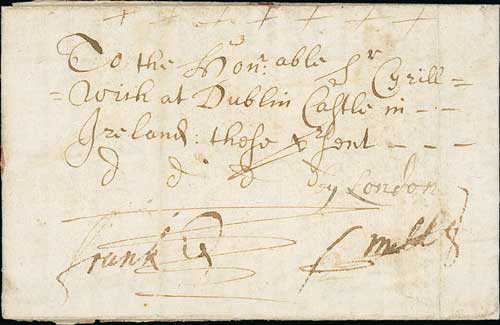 Wiltshire/Ireland. 1693 (Mar 17) Entire letter from Wilton "To the honable Sr Cyrill Wish at