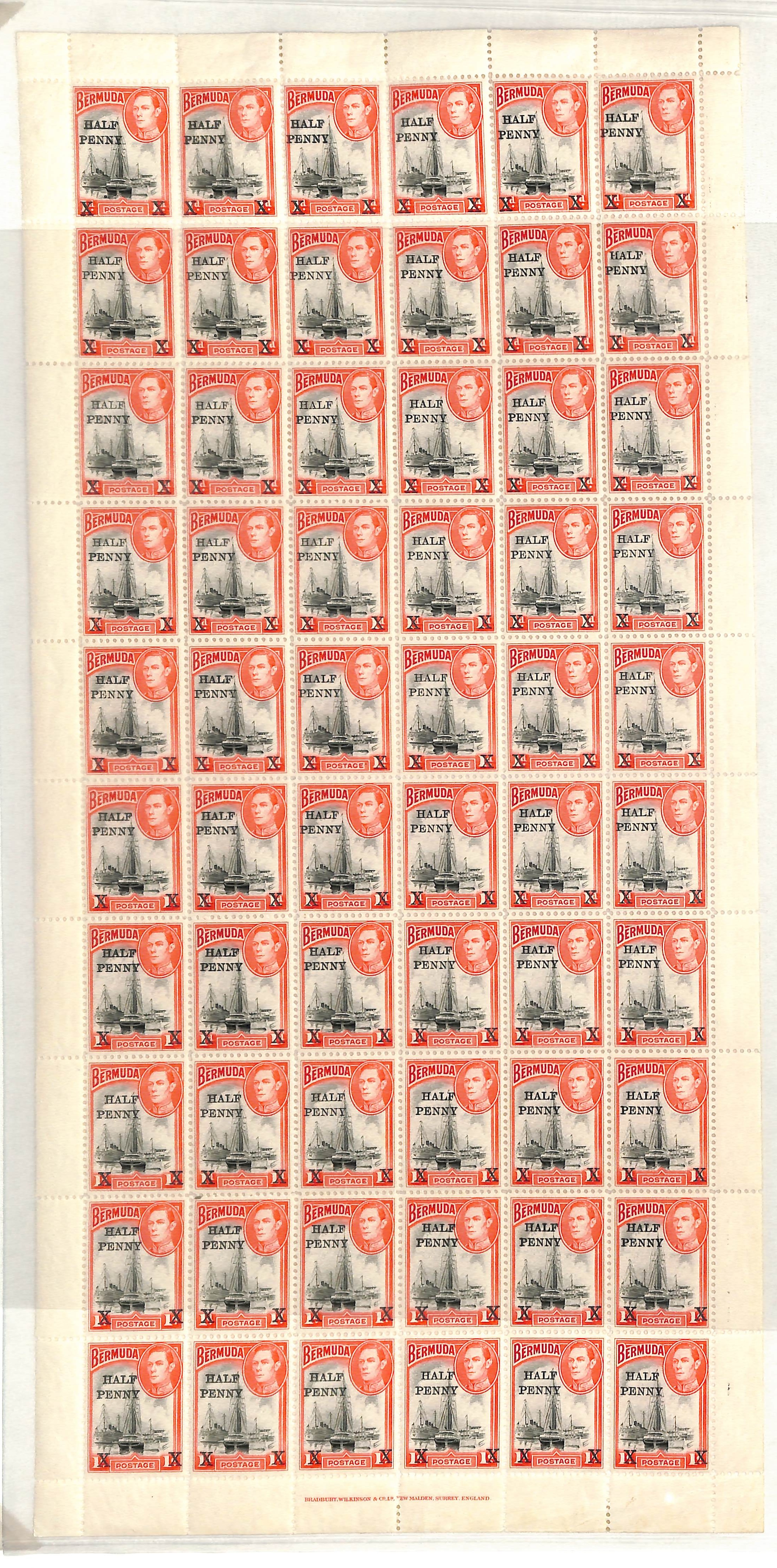 1940 Half Penny on 1d, study of the surcharge types with complete sheets (7) showing Ludington - Image 7 of 11