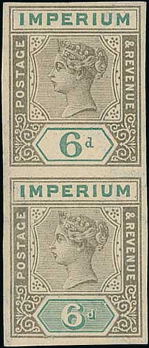 1891 De La Rue Imperium Proofs, two imperforate 6d vertical pairs on Crown CA paper, inscribed " - Image 3 of 3