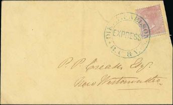 c.1865 Cover to P.P Crease Esq., New Westminster, franked 1860 2½d cancelled circular "DIETZ &