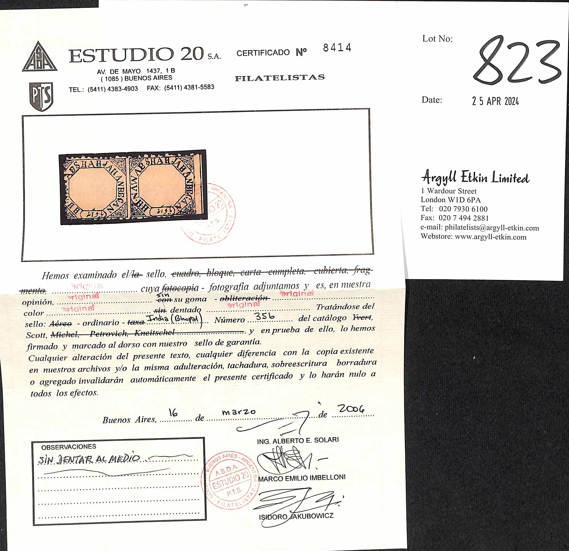 1889 ¼a Black, again redrawn, perforated horizontal pair, variety imperforate between, unused, - Image 2 of 2