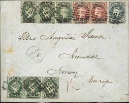 1894 (Oct 30) Cover to Norway, the 7½d rate paid by two ½d strips of three + 1d pair + 2½d, with