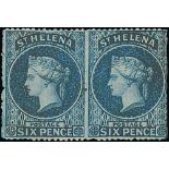 1861 6d Blue, rough perf 14 to 16, mint pair, original gum, exceptionally fine and very scarce. S.G.