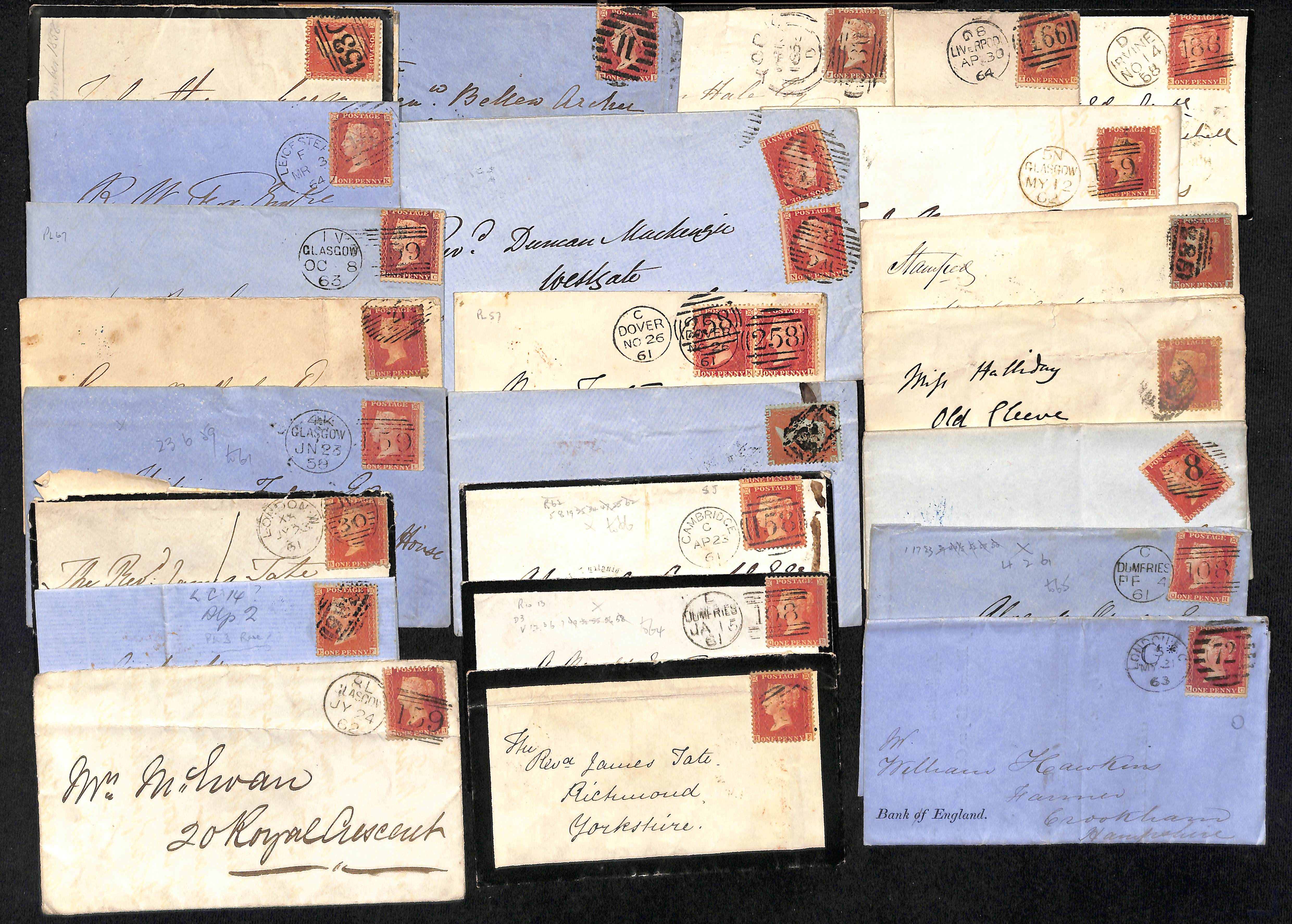 1854-79 Covers, entires and entire letters bearing perforated 1d reds (126), various perfs and - Image 3 of 6