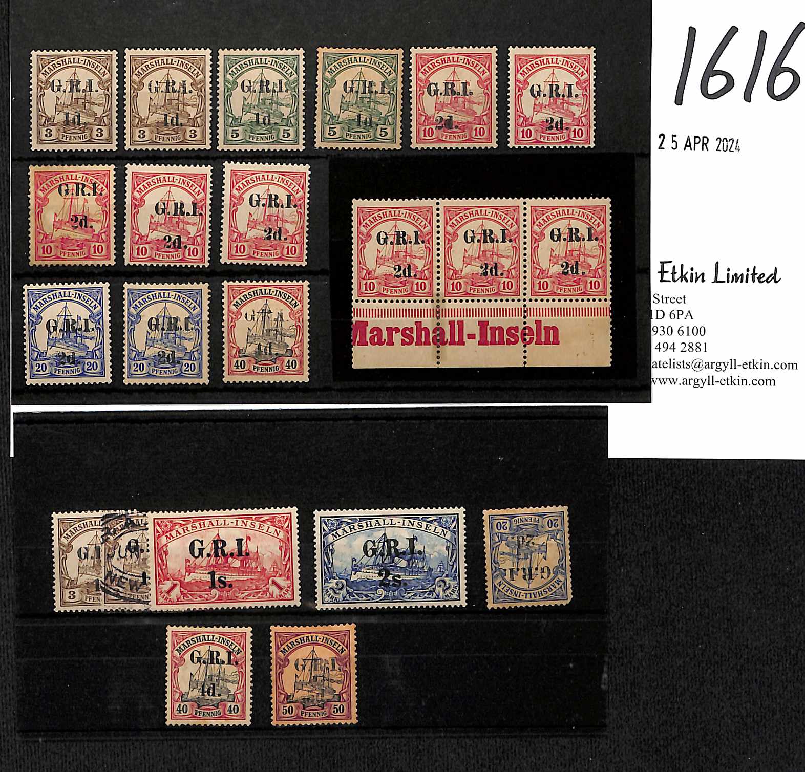 5mm Spacing Surcharges on Marshall Islands stamps, mint selection comprising 1d on 3pf (2, one