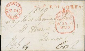 Registered Mail. 1829 (Jan 3) Franked entire from Loughrea to Cork with "LOUGHREA / 86", crowned