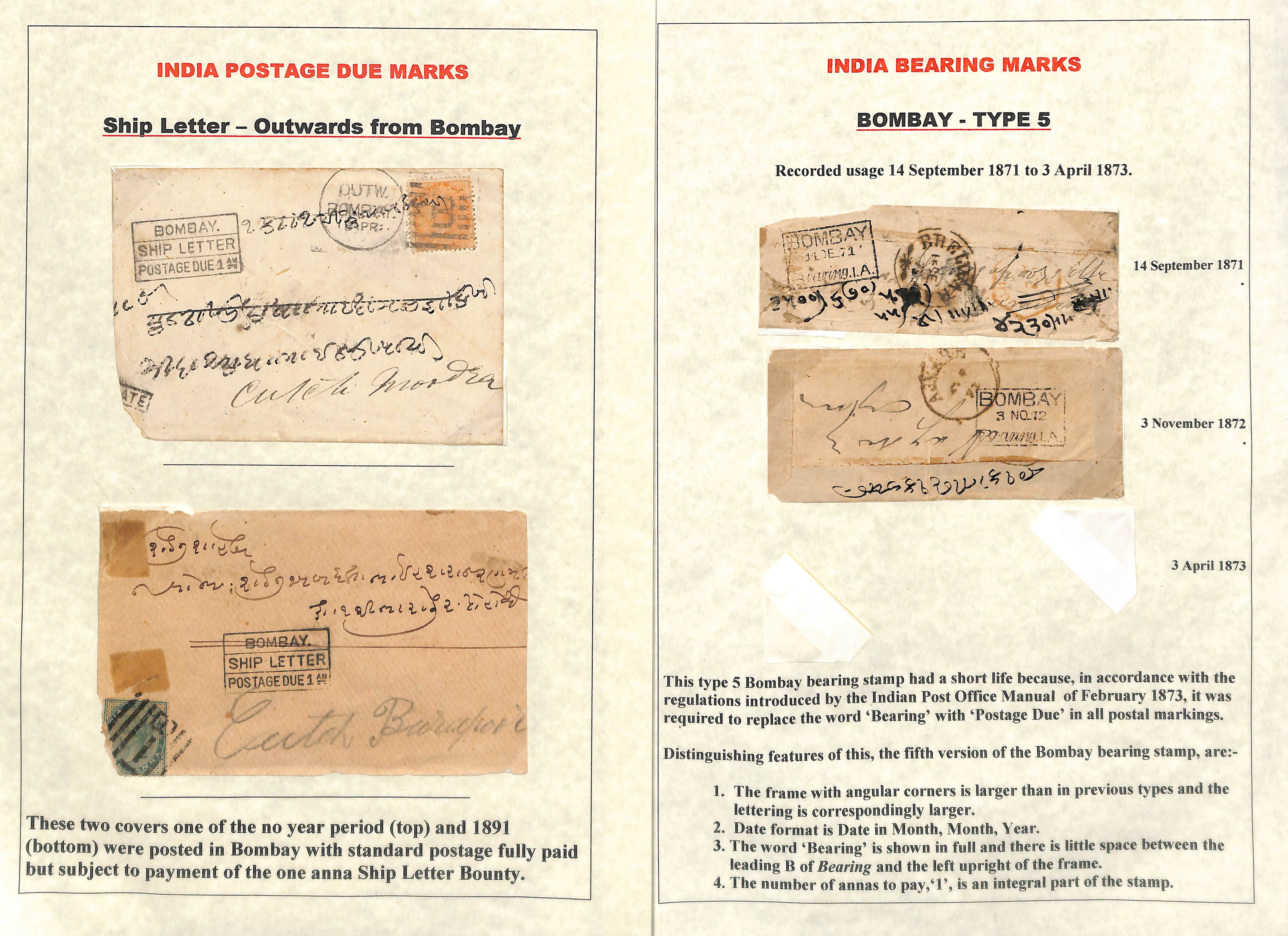 Bombay. 1860-1901 Covers with Bombay Postage Due or Bearing handstamps, the study of types with - Image 2 of 8