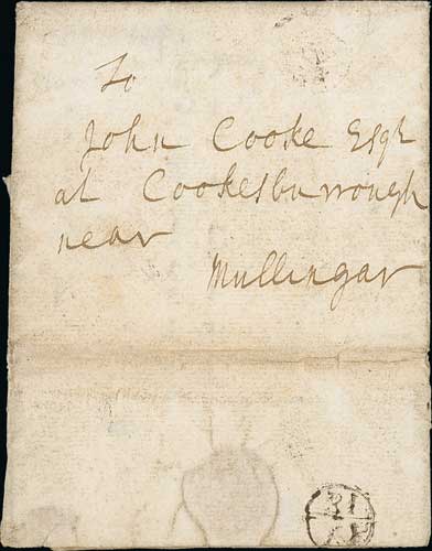 1710 (July 18) Entire letter from Dublin "To John Cooke Esq at Cookesborough near Mullingar" with