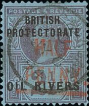 1893 (Dec) ½d on 2½d, Type 4 surcharge in vermilion, fine used with Old Calabar c.d.s. With B.P.A