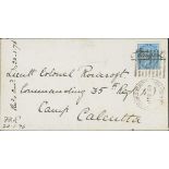 Delhi Camp of Exercise. 1876 (Jan 20) Cover to Calcutta franked ½a, cancelled by "CAMP OF EXERCISE /