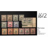 5mm Spacing Surcharges on New Guinea stamps, selection comprising 1d on 3pf mint (2, one straight