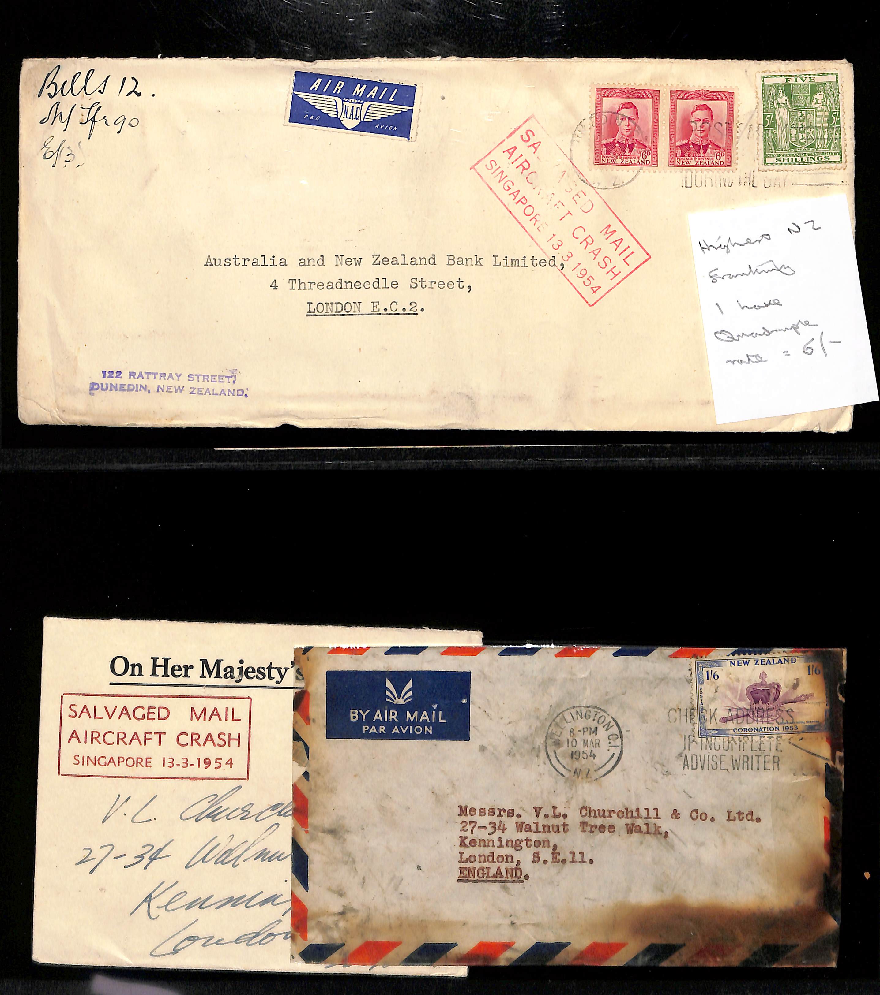 From New Zealand. 1954 (Mar. 9-11) Covers, two enclosed within white ambulance envelopes, - Image 4 of 4