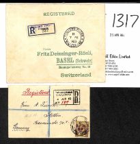 Tanjong Pagar. 1910-23 Registered covers, the first franked 18c to Germany with boxed Registration