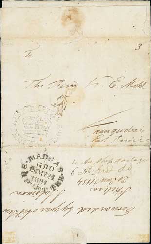 Danish India. 1834 (Jan 8) Entire letter written in Danish from St. Helena "To the Revd E. Mohl,