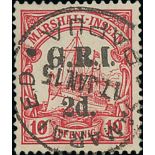 Used surcharges on Marshall Islands stamps, comprising 2d on 10pf unusually with a c.d.s of Samarai,