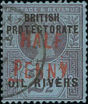 1893 (Dec) ½d on 2½d, Type 6 surcharge in vermilion, fine used with Old Calabar River c.d.s. S.G.