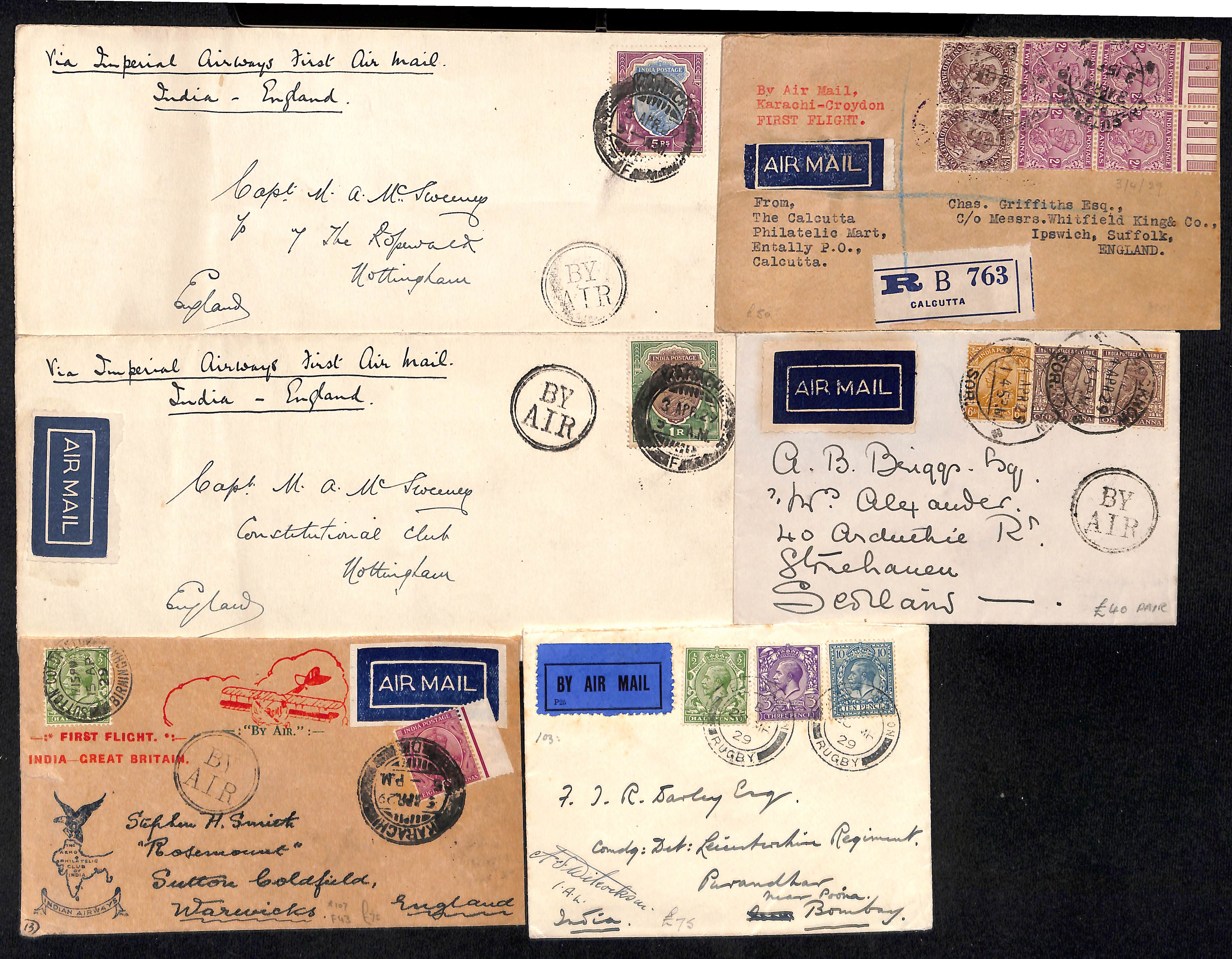1929 (Mar 30/Apr 7) Cover from England to Bombay, carried on the Imperial Airways first flight to