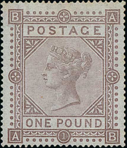 1878 £1 Brown-lilac, watermark Maltese Cross, AB superb mint, exceptional vibrant colour. With