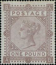 1878 £1 Brown-lilac, watermark Maltese Cross, AB superb mint, exceptional vibrant colour. With