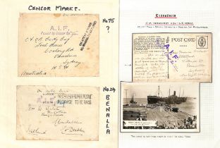 Transport Ships. 1915-16 Covers and cards with "A.I.F / Passed by Censor No ....." cachets, all with
