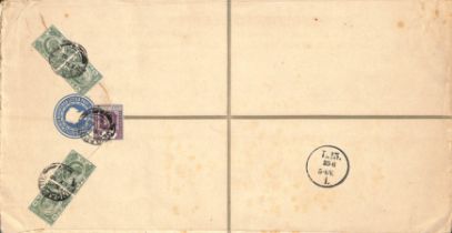 1908 QV 5c Size K Registration envelope used from Singapore to Germany, a KEVII 25c on the front, 5c