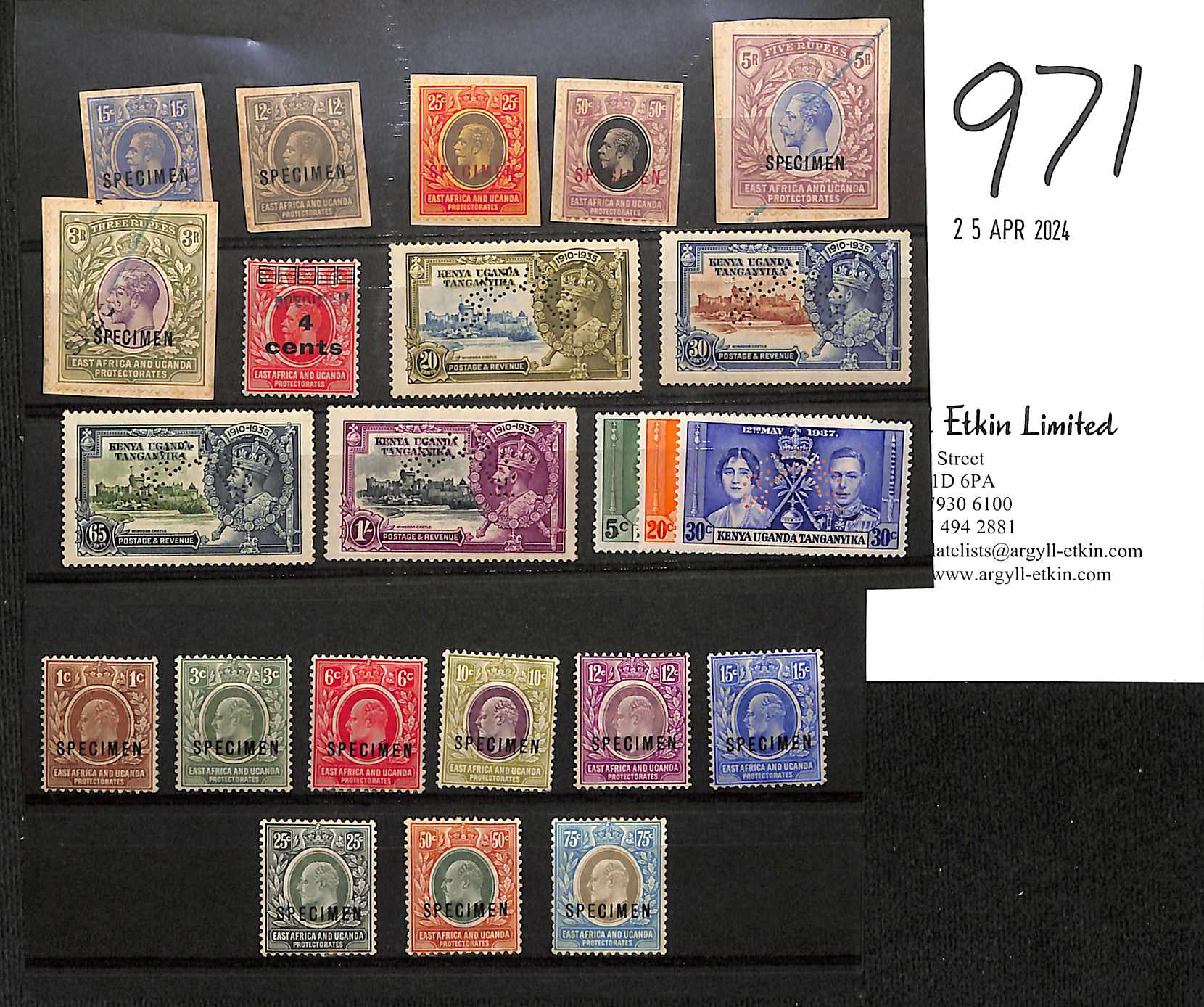 1907-37 Specimen stamps comprising 1907-08 set of nine, 1919 4c on 6c, 1935 Silver Jubilee and