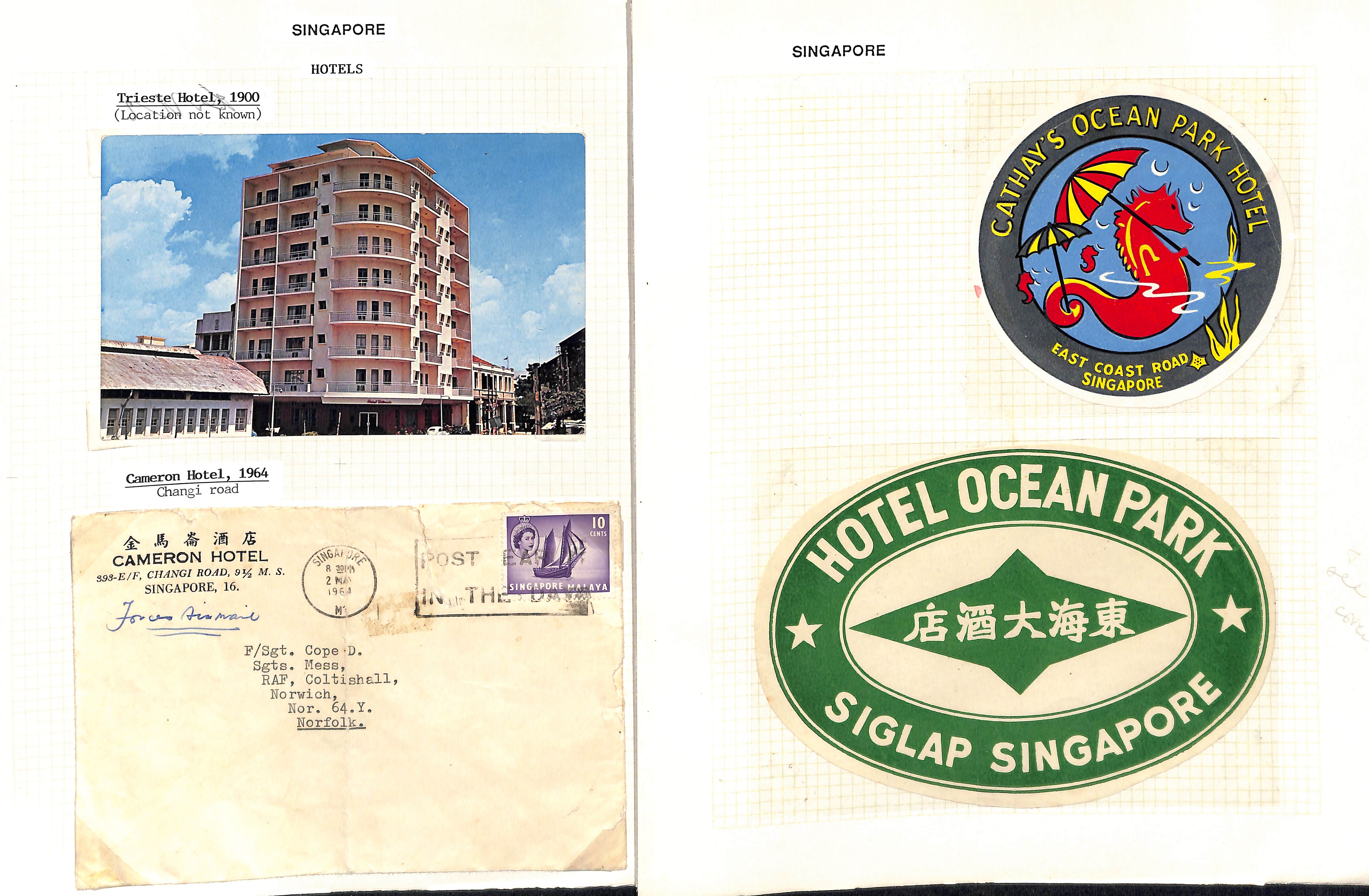 Hotels. 1900-85 Printed envelopes, picture postcards and ephemera from various Singapore hotels - Image 2 of 10