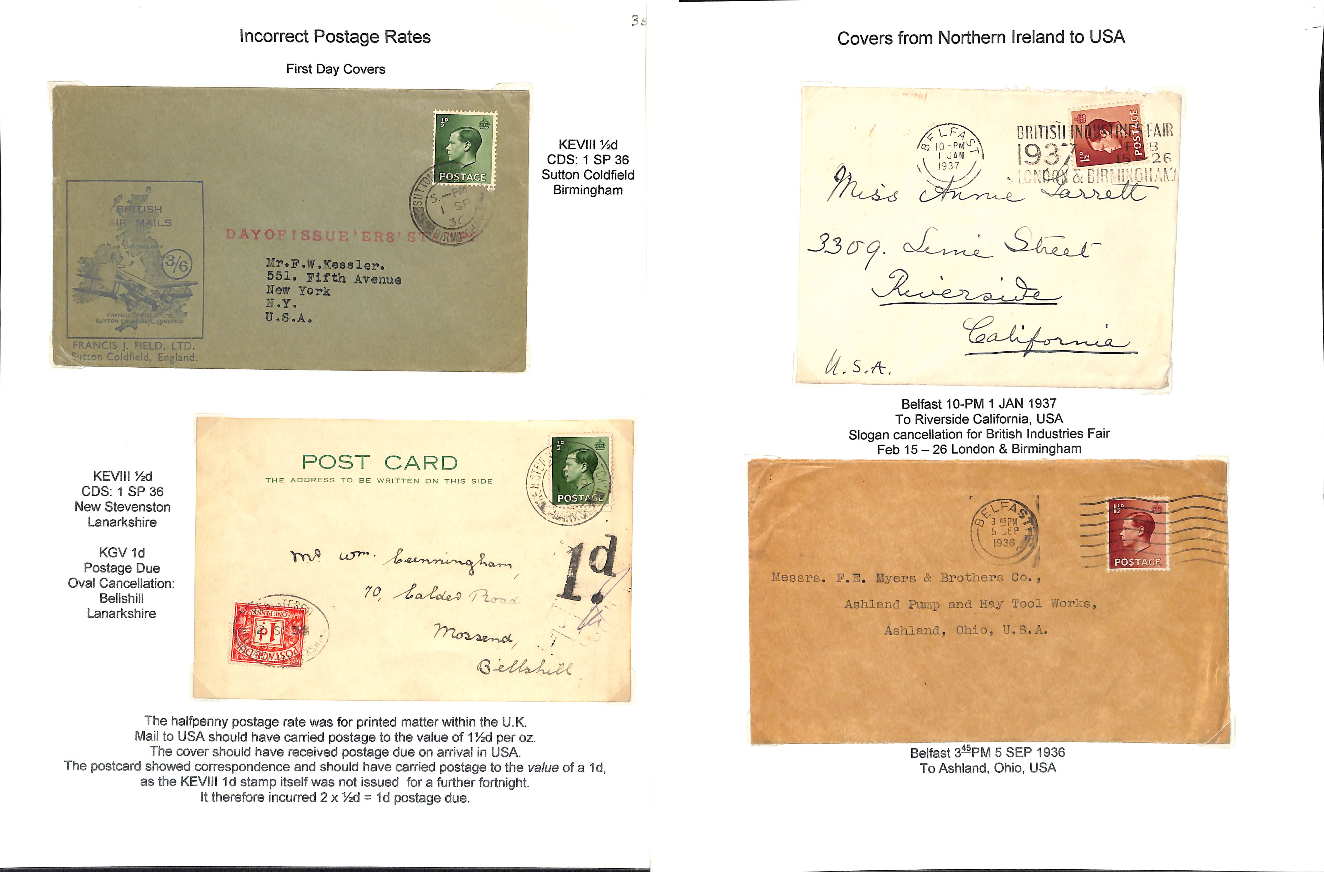 King Edward VIII. 1936-39 Covers and cards bearing KEVIII stamps including First Day Covers (some