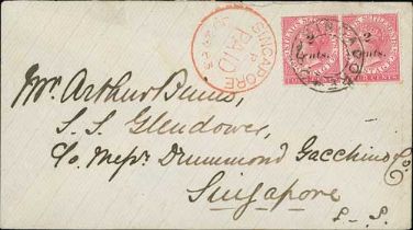 1883 (June 27) Cover posted within Singapore, to the S.S "Glendower", bearing 1883 2c on 4c rose