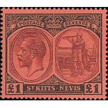 1920-22 £1 Purple and black on red, also 2/6 - 10/- marginal blocks of four, all fine unmounted