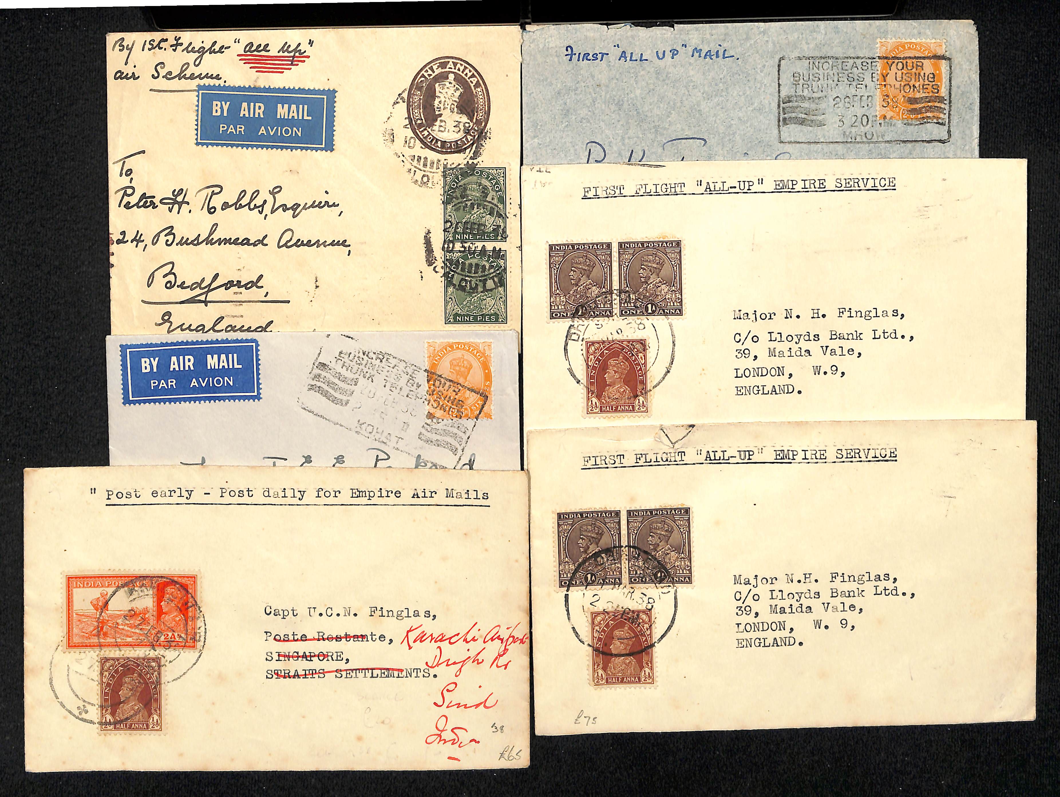 1938 (Feb. 27/Mar. 1) First "All Up" Empire Air Mail Scheme flights, covers from India to England ( - Image 2 of 2