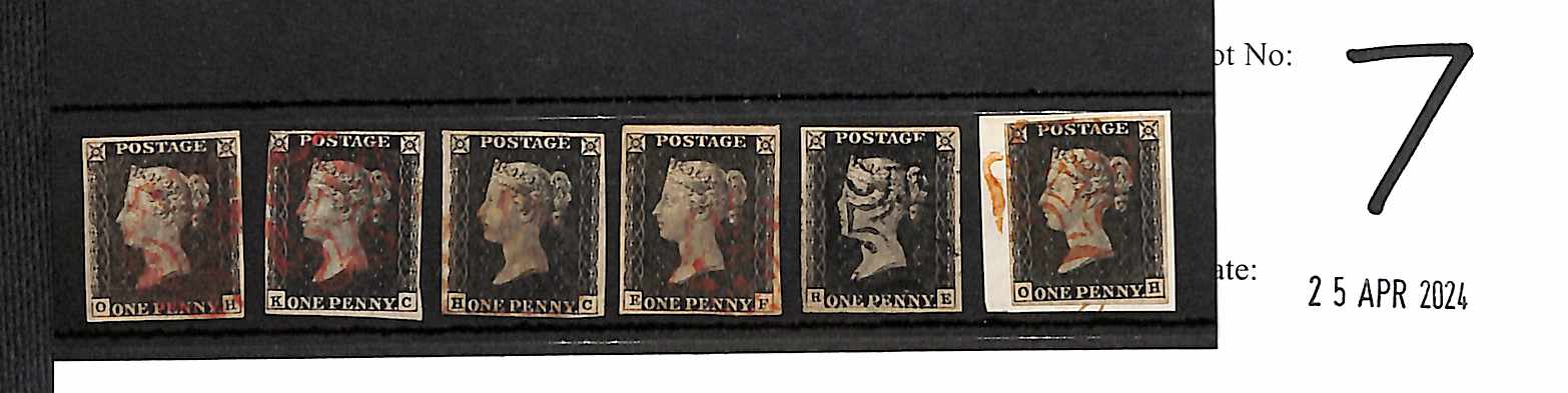 1840 1d Blacks comprising EF and RE plate 1b, EF plate 3, HC (corner crease) and OH plate 4, KC - Image 2 of 4