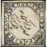 1872 Double frame ¼a black, sideways embossing downwards, position 4/3, used on small piece with