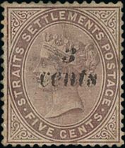 1886 (Apr) 3c on 5c Purple-brown, mint, variety surcharge double, thinned and a little soiled,